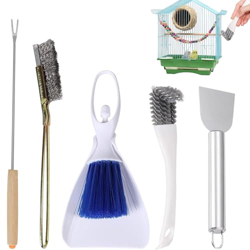 5PCS Bird Cage Cleaner Set, Stainless Steel Cleaning Brush Droppi...