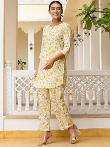 Image of feranoid Elegant V-Neck 3 /4 Sleeve Kurta & Pant Co-ord Set (S-XXL)