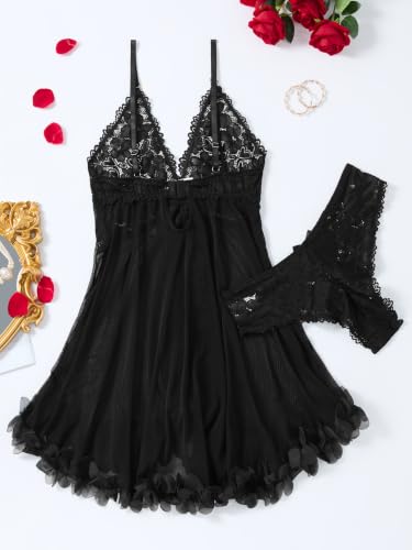 Image of Foxiny Sexy Lingerie Dress 2pcs Women Night Gown with Thong 3XS-6XL