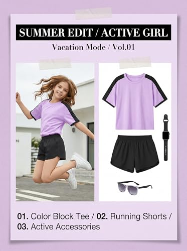 Image of SELINK Girls Travel Outfits Set Rainbow Striped Two Piece Lounge Sets Casual Sweat Tracksuit Matching Runner Shorts