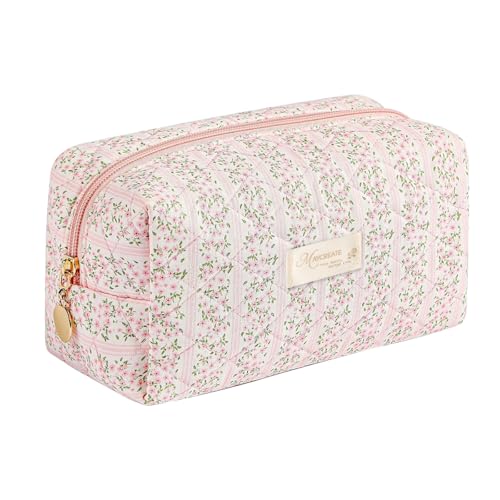 Image of MAYCREATE Makeup Organizer Bag, Floral Prints Cosmetic Makeup Pouch Bag, Large Capacity Travel Toiletry Pouch for Women, Portable Soft Zipper Cloth Storage Bag - Pink, 20.5x9x9.5cm | Travel Toiletry Pouch for Women, Portable Soft Cloth Storage Bag, Pink, 20.5x9x9.5cm