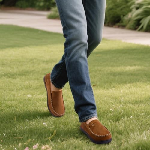 Zizor Men's Moccasin Slippers With Memory Foam, House Shoes for Indoor Outdoor3