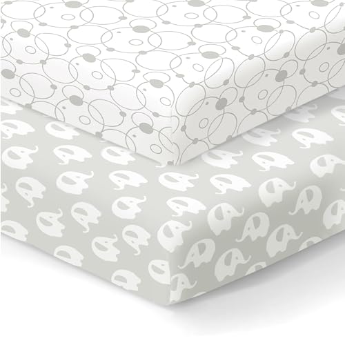 Image of 100% Organic Cotton Fitted Sheets for Graco Pack n Play, Babyletto, Pamo Babe, Hiccapop, Dream on Me, Evenflo, Baby Trend, Hygge Hush Portable/Mini Crib/Playards, Beka Bedside Bassinet 2 Pk