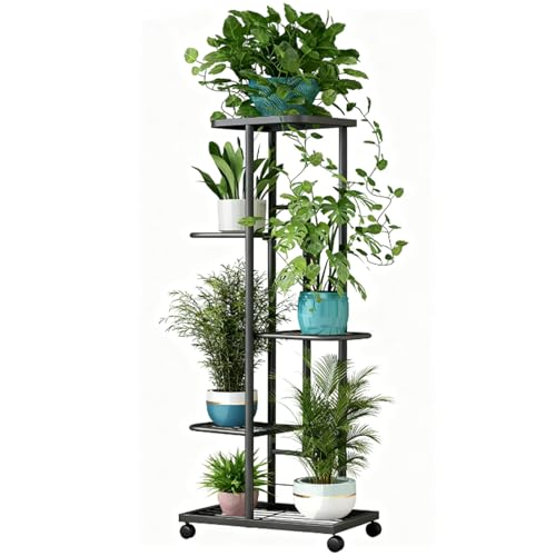 サムコス 花台 室内 屋外 金属花棚 5段 多肉 園芸 観葉植物ラック 鉄製 植木鉢台 リビング 玄関 寝室 庭 ガーデン ベランダ 省スペース 組立簡単 移動可能 盆栽棚(黒)