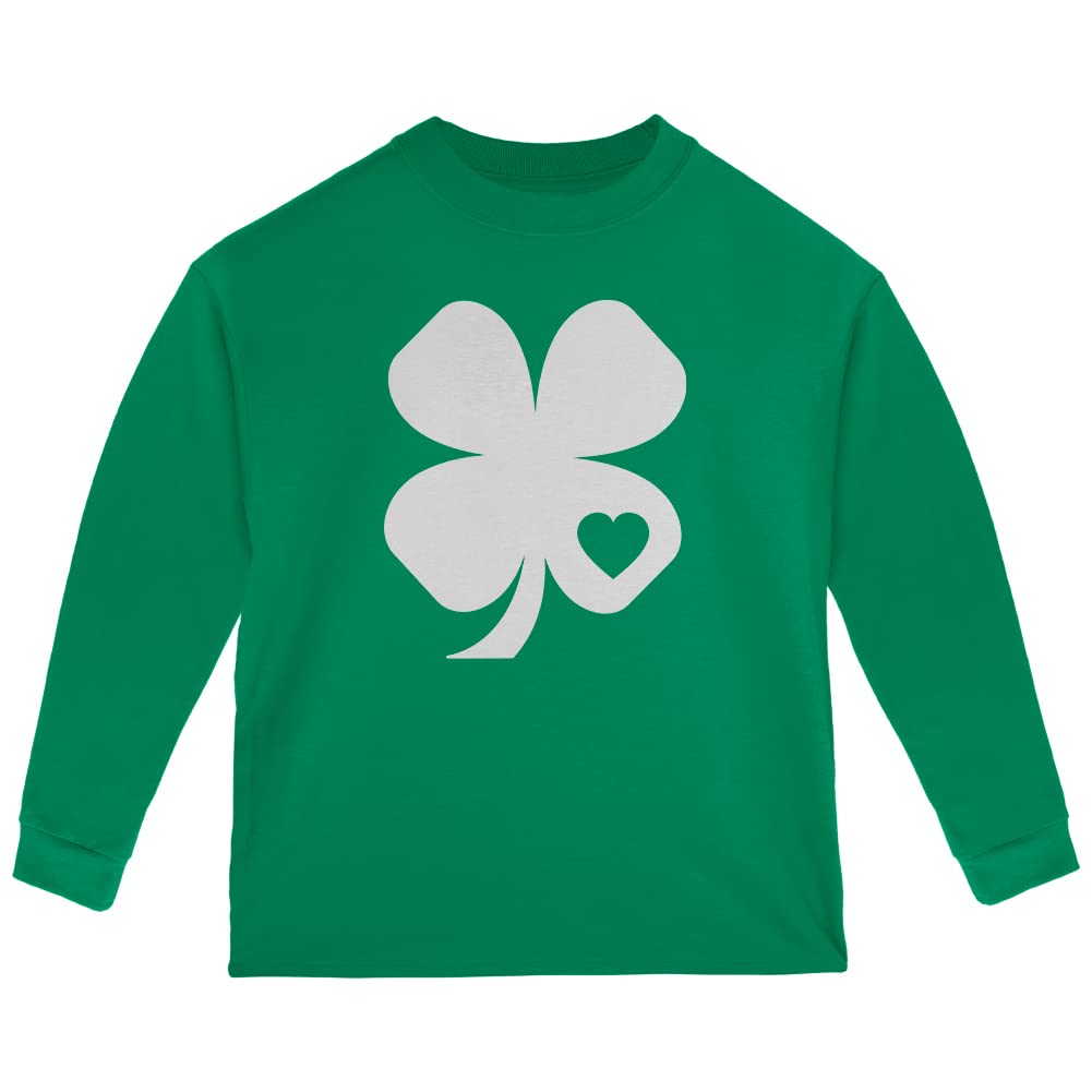 Old Glory St. Patricks Day Shamrock Heart Toddler Long Sleeve T Shirt Green 3T