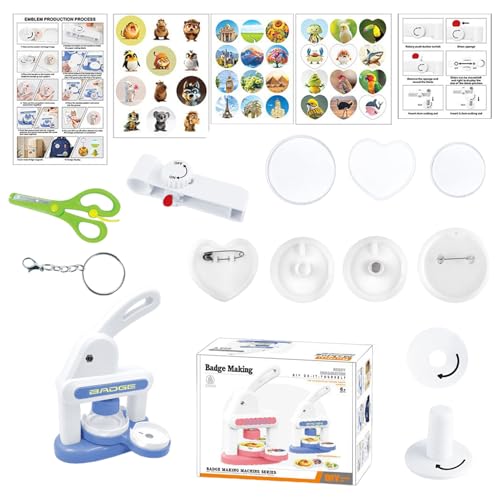 Máquina para hacer emblemas rojos | 88 piezas manuales de prensado accesorios para hacer insignias de arte de prensa, 3 piezas en 1 máquina de emblemas, máquina de emblemas, máquina de botones | para