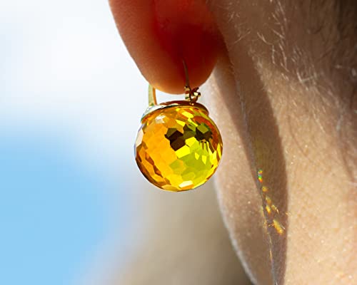 Image of Crystal Earrings for Women, Sparkly Austrian Crystal Disco Ball Earrings, 18K Gold Plated Post Drop Earrings with Colorful Spheres, Hypoallergenic & Lightweight, Ideal Gift for Her