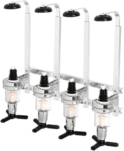 4 Bottle Wall Mounted Bar Optics Dispenser Aluminum Alloy Bar Butler Spirit Dispenser with 30ml Optic Measure Liquor Bottle Holder for Home Bar Pub Kitchen Party Accessories