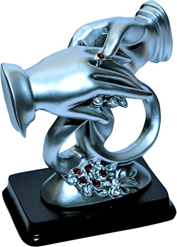 Image of Love Couple Ring Statue Polyresin Romantic Decorative Handicraft Figurine Gift Showpiece Used as Home Interior and Bedroom Decor in 10 cm Small Size Silver Colour Showpiece.