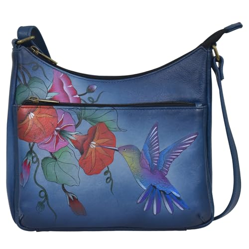 Anna by Anuschka Women's Original Genuine Leather Hand-Painted Medium Crossbody - Leather Handbag for Women