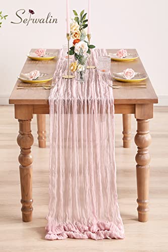 Serwalin Cheesecloth Table Runner 13Ft X 35" Gauze Table Runner For Wedding Reception Bridal Shower Baby Shower,Long Pink Table Runner 157” X 35”Rustic Boho Party Table Decor #TOP5
