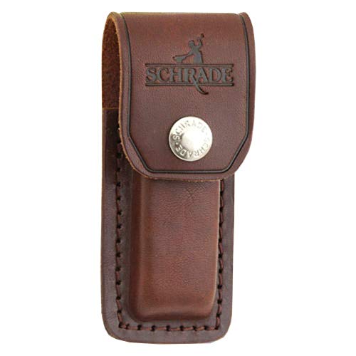 Old Timer LS1 Medium Size Brown Leather Belt Sheath with Button Clasp and Hard Exterior for Outdoor, Hunting, Camping and EDC
