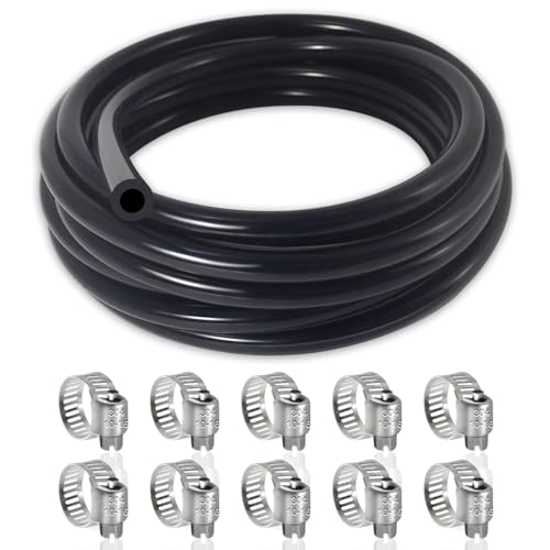 GEPHYNM Vacuum Hose Automotive 5 FT 3/8 Inch ID Vacuum Line 130PSI Max Pressure Vacuum Lines Automotive Silicone Vacuum Line with 10PCS Clamps Black