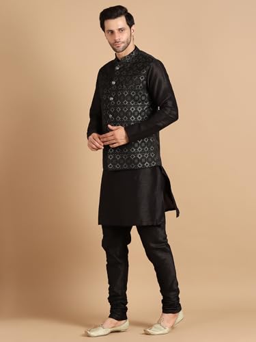 Image of men's Silk Blend Kurta Pejama & Waistcot Set