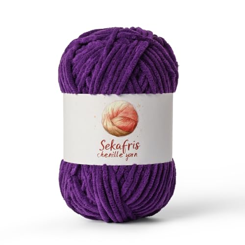 Image of Chenille Yarn for Crocheting, Size 5 Bulky,Violet | 100g /131yds Soft Chunky Velvet Yarn for Crochet and Knitting,Fluffy Baby Yarn for Amigurumi,Blankets and DIY Crafts.