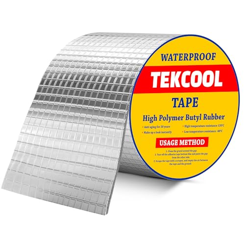 Image of TEKCOOL Super Strong Adhesive Waterproof Permanent Repair Aluminum Butyl Tape Rubber Foil Suitable for Roof Leak, surface Crack, Window Sill Gap, Boat Sealing, Home Renovation (10CM*5M (Pack Of 2)).