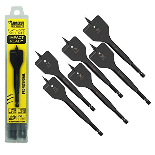 6 x SabreCut SCRIWK6 30mm 34mm 35mm 36mm 38mm 40mm x 152mm Impact Rated Flat Wood Spade Bits Compatible with Bosch Dewalt Makita Milwaukee and Many Others