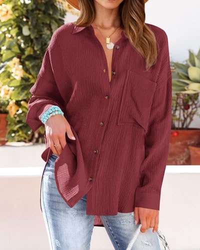 Image of NOLLSOM Casual Shirts for Women Long Sleeve Button Down Blouses Fall 2026 Solid Color Trendy Tops with Pocket