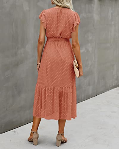 Image of BTFBM Women Summer Bohemian Floral Casual Wrap V Neck Ruffle Cap Sleeveless Belt A-Line Pleated Hem Midi Sun Dress White