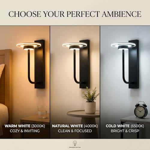 Image of LED Wall Light 3-Color CCT (Warm + Natural + Cold White) Metal & Acrylic Ring Design Wall Lamp for Bedroom Living Room Home Decor