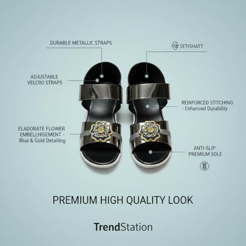 Image of ๐๐ซ๐๐ง๐๐๐ญ๐๐ญ๐ข๐จ๐ง:-Girls Trendy Sandals with Holographic Floral Strap, Welcro Style, Sandals |