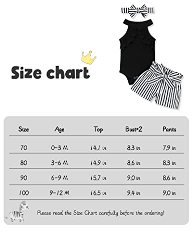 Bilison Girl's Newborn Sets Sleeveless Ruffle Top Floral Bow Headband Summer Shorts Romper Outfit, Black A, 9-12 Months #TOP7