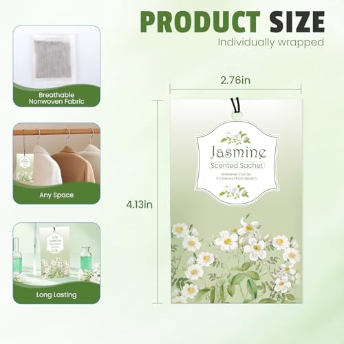 Image of FURWEY 16 Packs Jasmine Scented Sachets, Long Lasting Sachet Bag | For Drawers and Closets, Room Car Odor Deodorizer, Fresh Scent Home Fragrance