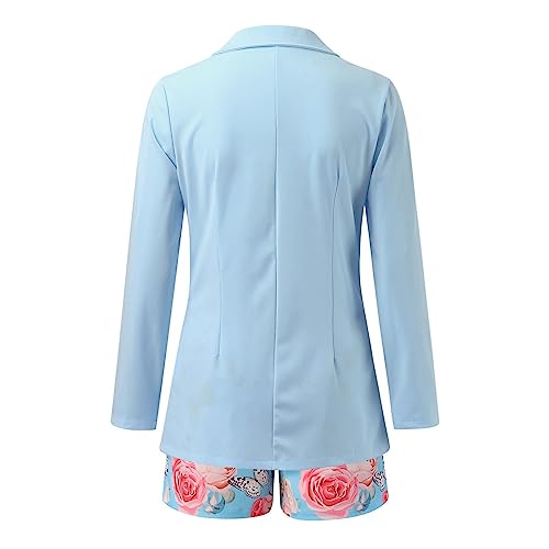 Blazer Sets Women 2 Piece Outfits with Belt Business Casual Jackets Elegant Cardigan Coat Floral Shorts Suit4