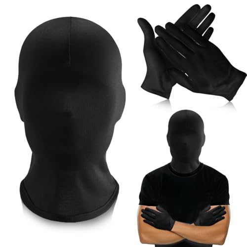Cadimus Máscara de Halloween Negro, Máscara de Cara Completa, Unisex con Guantes Negros, para Halloween Fiesta Cosplay