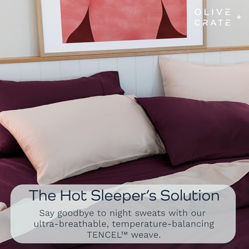 Image of Olive + Crate Tencel Lyocell Eucalyptus Queen Size Sheet Set - Cooling Tencel Sheets for Hot Sleepers with 18 Inch Deep Pocket Fit - Dusk 4-Piece Set