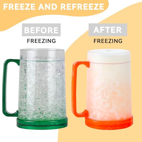 Image of Lily's Home Freezer Beer Mugs - Set of 4 Freezable Gel-Filled 16 oz BPA-Free Acrylic Frozen Mugs for Outdoor Entertaining and Gifting