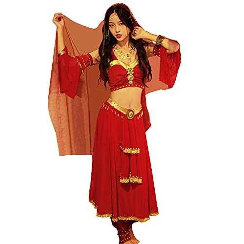 MISI CHAO Disfraz de Cleopatra para danza del vientre, disfraz de Halloween del antiguo Egipto para mujer, color rojo, talla M