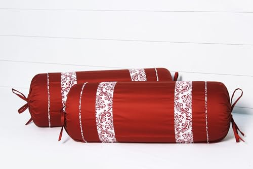 Image of AURAVE Luxurious Cotton Satin 600 TC Bolster Cover with Drawstring Closure, Set of 2, Soft Breathable Durable Machine Washable for Sofa Bed & Home Decor, 15 inchx30 inch, Rust | Cover Only