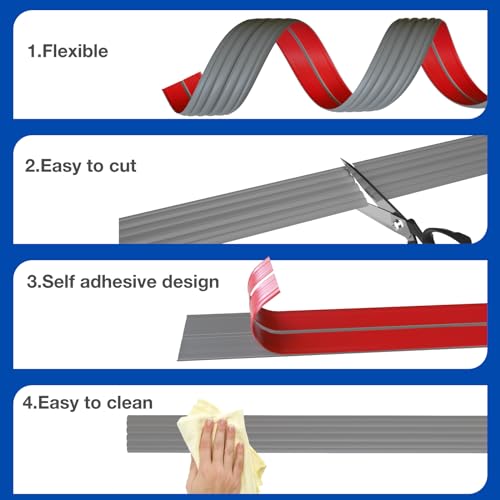 Image of Wall Corner Protector, Inside & Outside Self Adhesive Wall Corner Guard&Edge Protector, Flexible Vinyl Corner Moulding Trim Caulk Strip, Peel and Stick Trim for Ceiling, Countertop, Grey, 2.4inx10ft