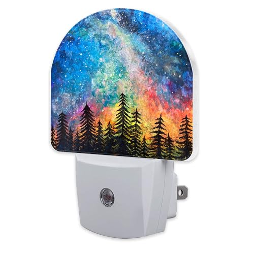 Image of Northern Lights and Forest Night Light for Kids,Milky Way Galaxy Trees Night Light Plug in with Dusk to Dawn Sensor,0.5w Energy Saving Nightlight for Hallway Stairway Kitchen Bedroom
