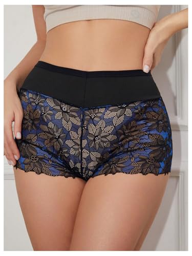 Image of WDIRARA Women's Plus Size Sheer Lace Boyshorts Underwear Sexy High Waisted Boxer Briefs Panties