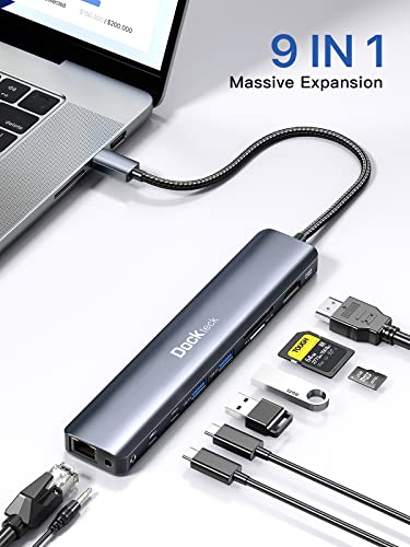 Image of dockteck USB-C Hub 9-in-1, 4K HDMI 60Hz, Gigabit Ethernet, 100W Power Delivery, Audio Jack, 2 USB-A Ports 5Gbps, SD TF Card Reader for MacBook iPad XPS Microsoft