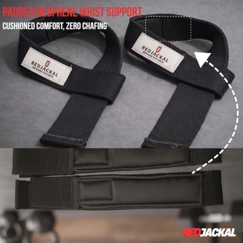 Image of REDJACKAL Single Loop Lifting Straps for Weightlifting - Heavy Duty Padded Cotton Deadlift Straps for Men & Women - Powerlifting, Bodybuilding & Gym Strength Training | 1 Pair Black