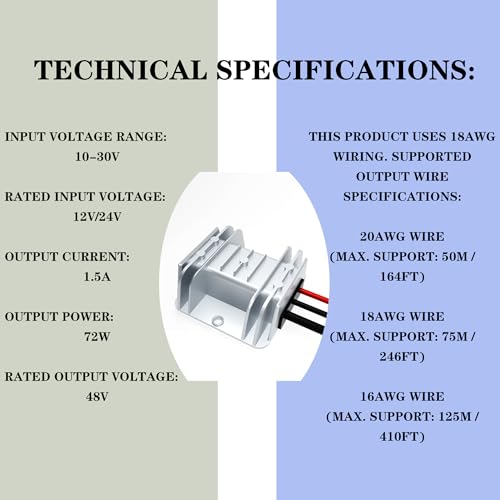 Starlink Mini 12V Adapter-12V/24V to 48V Input Battery Modification Boost Converter Output 1.5A 72W, 18AWG Waterproof DC Female Port（25cm） Compatible with Max 45m/150Ft+Starlink Mini DC Power Supply4
