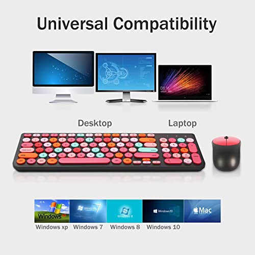 Wireless Keyboard and Mouse Combo, Retro Typewriter Keyboard with Round Keycaps, 2.4GHz USB Cute Wireless Keyboard Mouse for Computer, Desktop, Laptop and Computer (Black-Colorful) by GUKJOB - Image 5