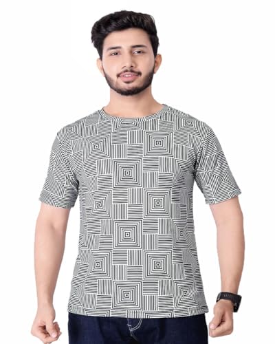 Image of Round Collar Cotton Poly Striped Printed T Shirt for Men Half Sleeve T-Shirt