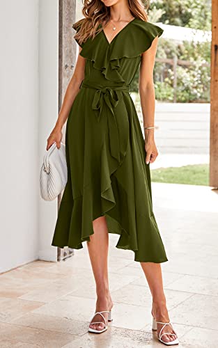 Image of PRETTYGARDEN Women's 2023 Summer Wrap Maxi Dress Casual Boho Deep V Neck Short Sleeve Ruffle Hem Split Beach Long Dresses