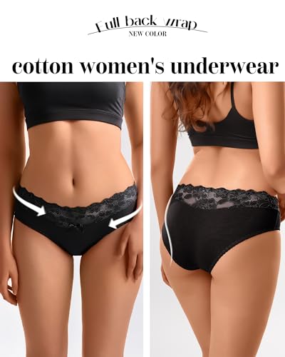 Image of Aijolen Cotton Underwear for Women Bikini Panties Sexy Breathable Hipster with Lace Waist Multipack