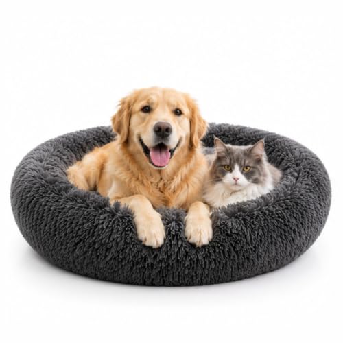 Image of Orthopedic Dog Bed Small for Dogs & Cats, Plush Pet Bed with Raised Bolster Support and Non-Slip Bottom, Gray