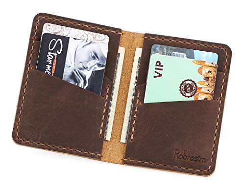 Handmade Bifold Leather Wallet - Minimalist Leather Credit Card Wallet - Brown - //coolthings.us