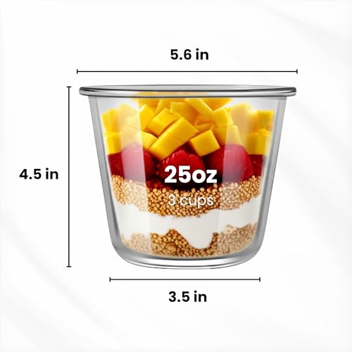 Image of Coco Andrea Reusable Round Glass Meal Prep Containers With Lids, 2 Sets | 25 oz /3 Cup Glass Storage Containers With Lids; airtight and microwave-safe for meal prep, lunch and soup.
