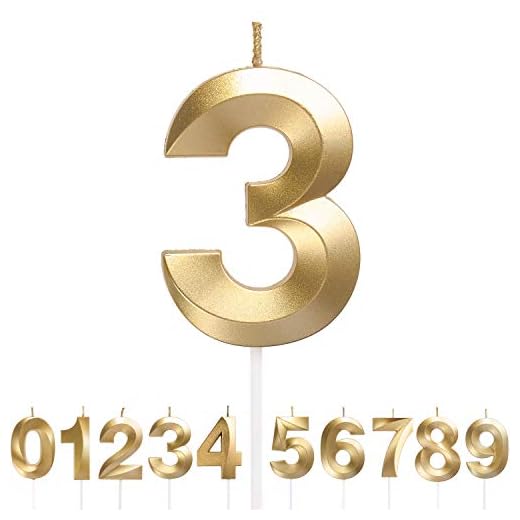 URAQT Velas Cumpleaños, Velas de Pastel de Cumpleaños Doradas, Velas de Números 3 para Cumpleaños/Aniversario de Bodas/Fiesta de Graduación, Número 0-9 para Elegir