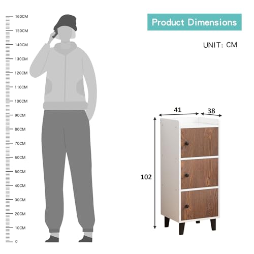 Image of Amazon Brand - Umi 3 Tier Engineered Wood Storage Cabinet Units with Door for Living Room Home Kitchen Storage Rack Dresser Organizer Bedside Table Nightstand Space Saving Furniture - 41x38x102cm