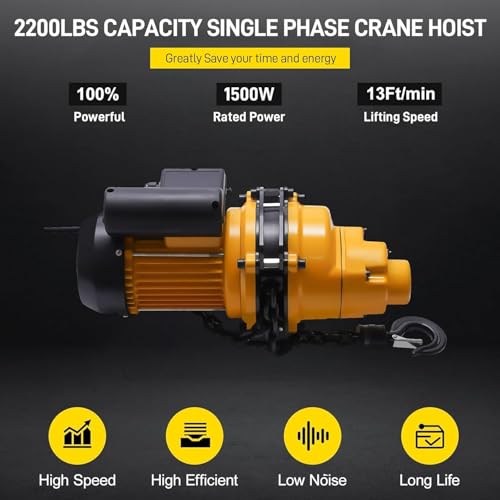 Electric Chain Hoist 2200 lbs – 1 Ton Overhead Crane, 13ft Lift Height, 110V with 10ft Wired Remote, Emergency Stop Switch, Heavy Duty for Garage & Workshop - Thumbnail 5