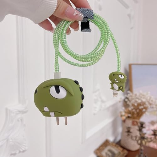 Image of Cartoon 3D Design Protective Case Compatible with Apple 18W - 20W USB-C Power Adapter Charger, Protective Cover for iPhone 18W & 20W Power Adapter Charger with Wire Saver. (Dino)